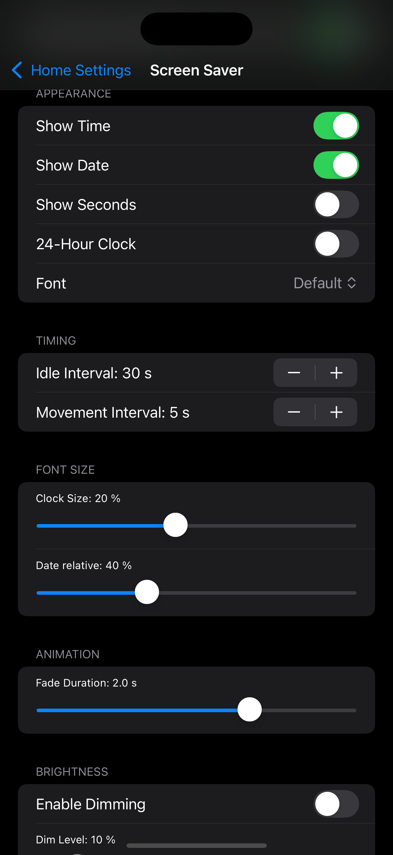 Screensaver Settings